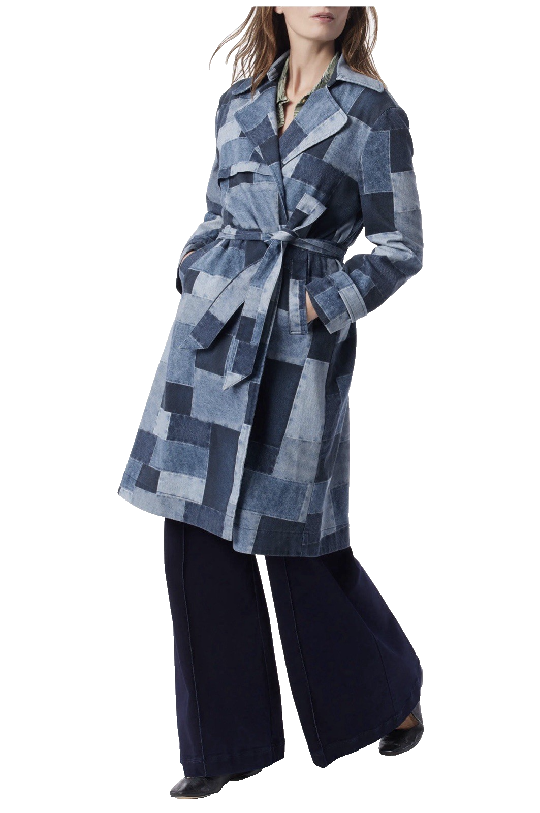 Do By Dee Ocleppo Cassie Patchwork Denim Trench Coat Nwt Size S Belted